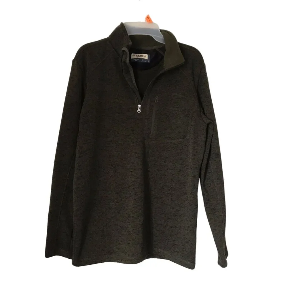 Magellan Outdoors Mens Sweater Sm Hickory Canyon 1/4 Zip Olive Night Pullover